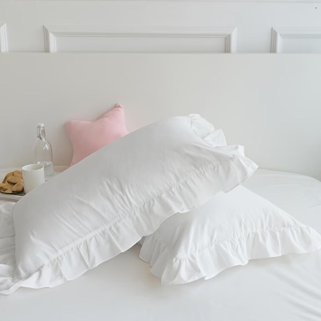 Solid Color Ruffle Pillowcase Set, Crafted with Raffle Detail, includes 2 Pillowcases Without Pillows, Soft and Comfortable Bedding Accessories