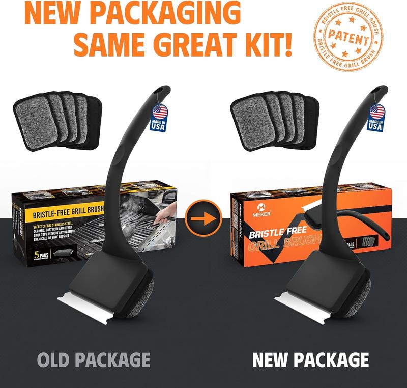 Grill Brush Bristle Free, Grill cleaner Brush With 5 BBQ Replacement Head For Cast Lron, Stainless Steel Grates, Safe Grill Scraper Qutdoor BBQ Grill, Perfect Gift for Family, Household，St. Patrick's gift