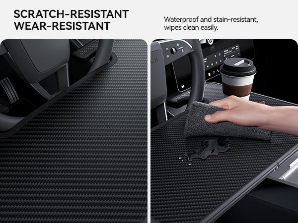 YONZEE 2-in-1 Car Steering Wheel Desk Tray & Car Seat Gap Filler Organizer – Foldable Carbon Fiber Look Table for Laptop, Eating Food, Writing – for Standard Round Steering Wheels