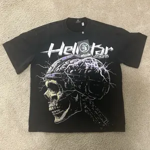 Hellstar Records Men’s Black Skull Graphic T-Shirt M Cotton Jersey Crew Neck