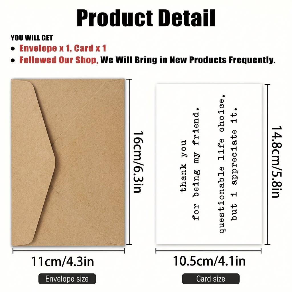 Funny Thank You Card with Envelope, Sarcastic Humor Friendship Card for Bestie Bff, Ideal for Birthday Anniversary Just Because, Blank Inside