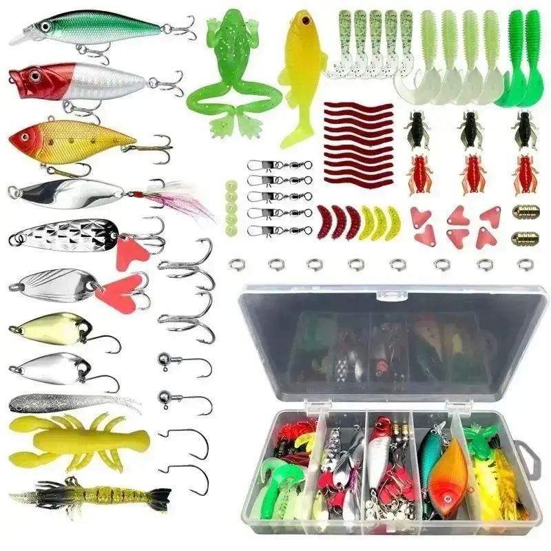 78‑Pcs All‑In‑One Freshwater Fishing Lures Kit, Realistic Minnow Popper Crankbait VIB Spoon Soft Swimbaits, Durable Tackle Assortment with Portable Storage Box, Angling Accessories for Lake & River Outdoor Freshwater Fishing