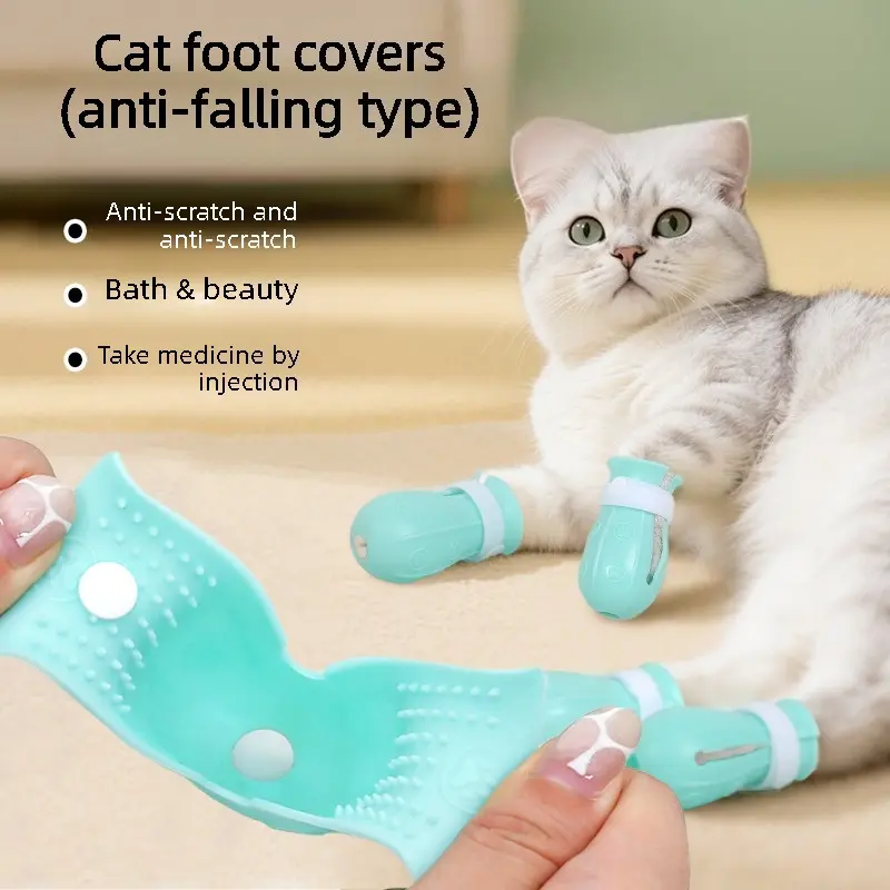 4pcs Multifunctional Soft Silicone Cat Paw Covers, Suitable for Bathing, Injections, And Medication Care, Stress-Free Cat Bathing Paw Covers