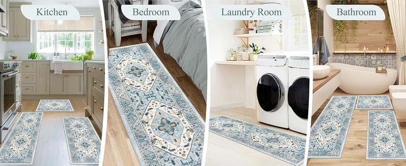[TiktokShopHolidayHaul] HEBEMAT Washable Kitchen Rugs Sets of 3, Non Slip Washable Kitchen Mats for Floor, Farmhouse Kitchen Floor Mat Runner Rug Boho Kitchen Sink Rug Carpet for Kitchen Hallway Laundry Room