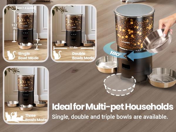 Automatic Cat Feeder for 3 Cats, 6L/25 Cups Smart WiFi Pet Feeder, Strong Anti-Jam System, Dual-Effect Desiccant Cat Food Dispenser, with 10S Voice Recorder for Cats and Small Dog