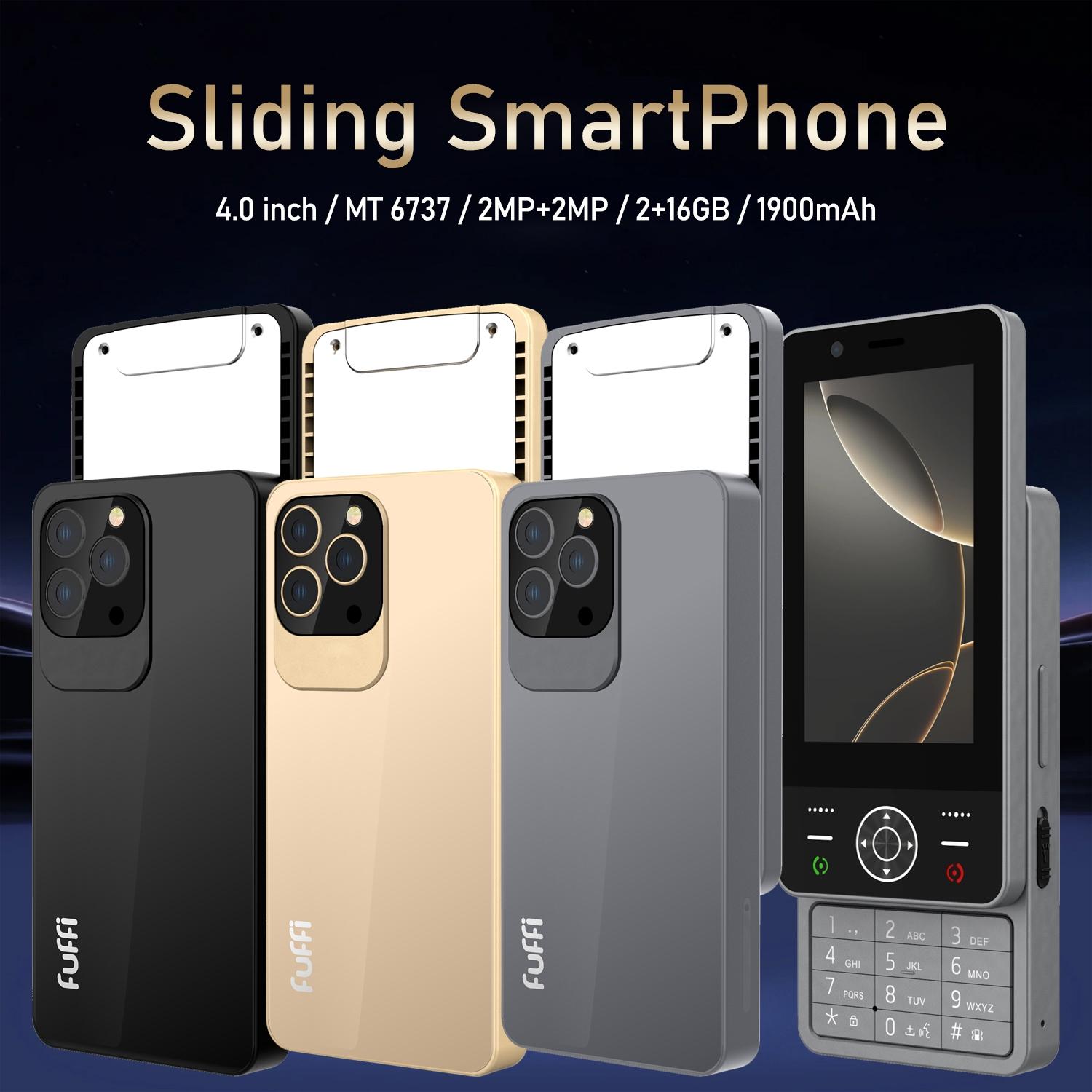 FUFFi-Sliding SmartPhone 4G Network, Mini 4.0 Inch Display, Dual Sim Card Slot, 2+16GB Storage, 2+2mp Camera, Ideal for Everyday Use