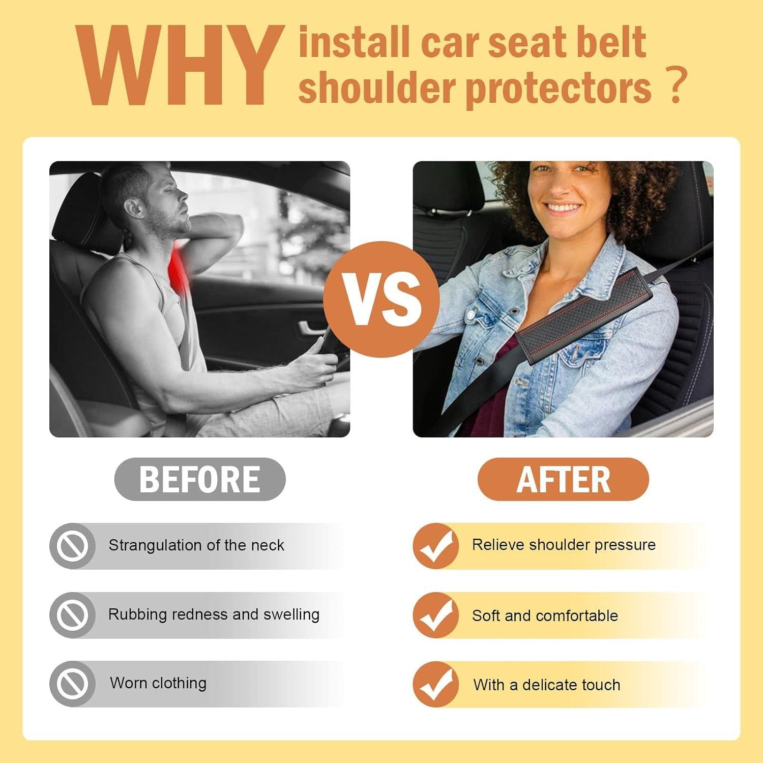 2-Pack PU Leather Car Safety Belt Shoulder Pads, Comfortable Pressure Relief Seatbelt Covers, Anti-Chafing Backpack Shoulder Protectors