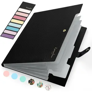 Accordion File Organizer, A4 & Letter Size Expanding File Folder with Labels, 5 Pocket Document Folders, Portable Paper Bill Receipt Organizer for Home School Office Supplies, Black