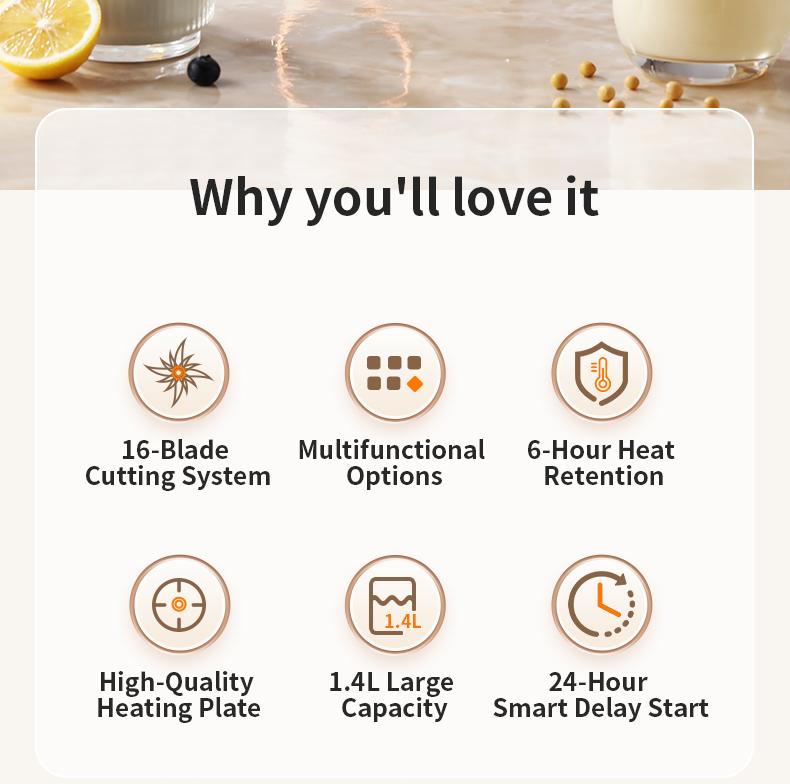 Multifunctional Soy Milk Maker with Timer Keep Warm Self Cleaning Juice Soy Milk Jam Making Functions 24 Hour Delay Start 7 Programs