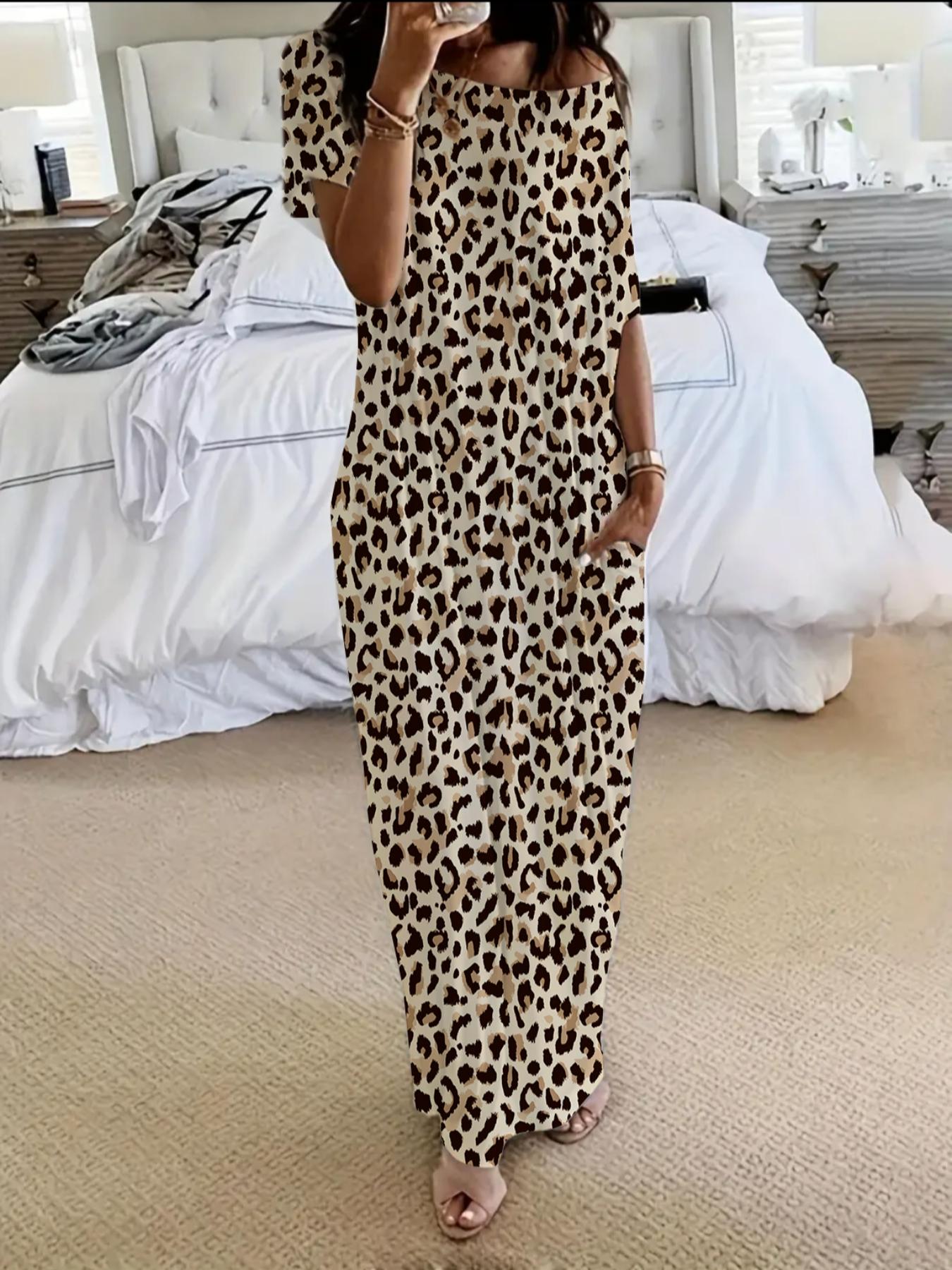 Women's Stylish Casual Long Sleeve Batwing Pocket Nightgown, Comfortable Loose Fit for Home & Sleep, Fashionable Daywear Loungewear Nightwear Dress