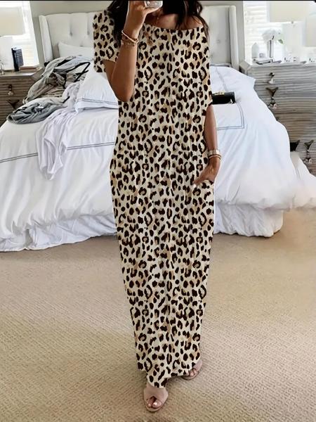 Women's Stylish Long Sleeve Batwing Pocket Nightgown, Comfortable Loose Fit for Home & Sleep, Fashionable Daywear Dress