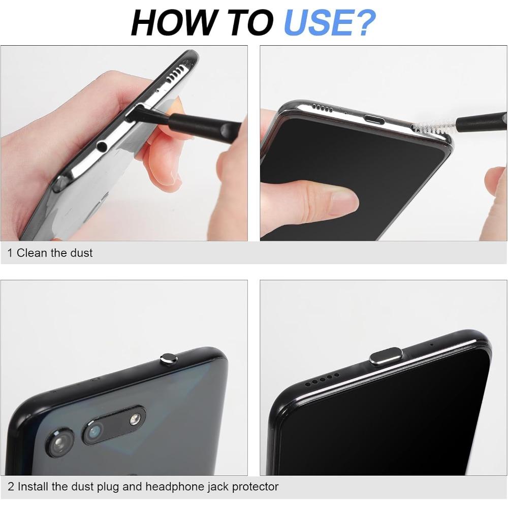 USB C Dust Plug Cover, 4pcs USB C Port Cover Cap Charging Port Cleaner with Cleaning Kits for iPhone 15 16 Series, Samsung Galaxy S23/S22/S21/S20 Ultra, Note 20/10 and All Type C Devices