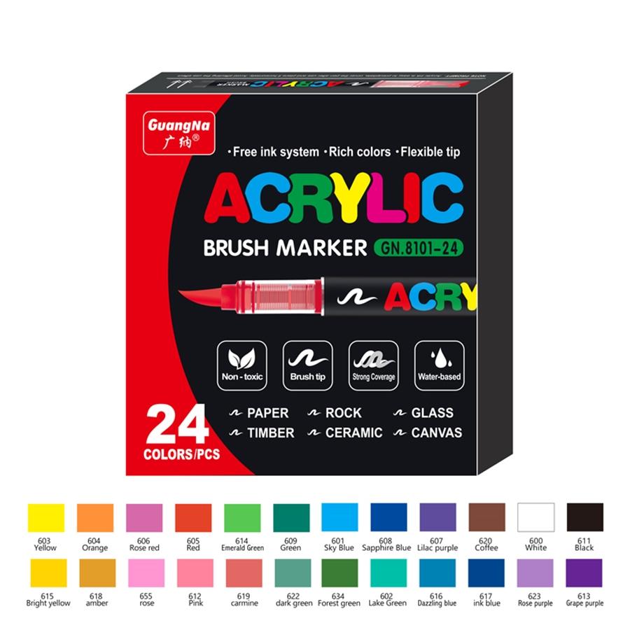 Guangna Automatic Ink Control Acrylic Paint Markers, Brush Tip Acrylic Paint Pens for Wood Rock Glass Canvas Stone Fabric Glass Metal Ceramic Canvas DIY Crafts Art Supplies Art Drawing Supplies Gifts, Acrylic Painting Pen