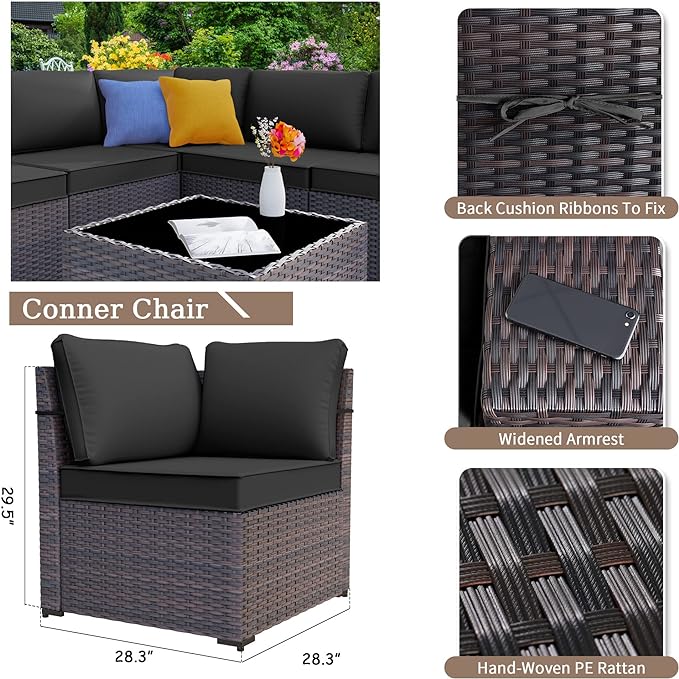 Patio Furniture 12 Pieces Set with Propane Fire Pit Table Outdoor Patio Furniture Outdoor Sectional Sofa 43" Gas Fire with transparent glass cover Pit Patio Conversation Set with Cushions