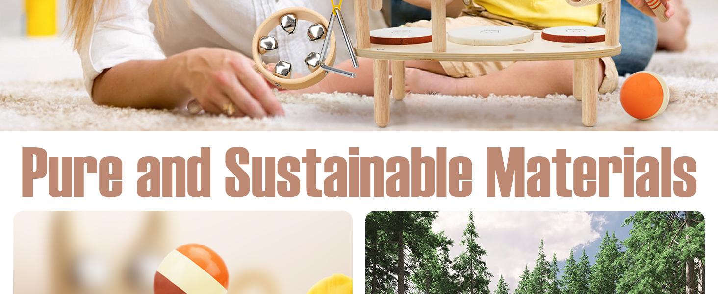 Joyreal Drum Set Toys for Kids, Wooden Musical Instruments Toys Set for Kids, Montessori Toys for Toddler, 1st Christmas Birthday Presents