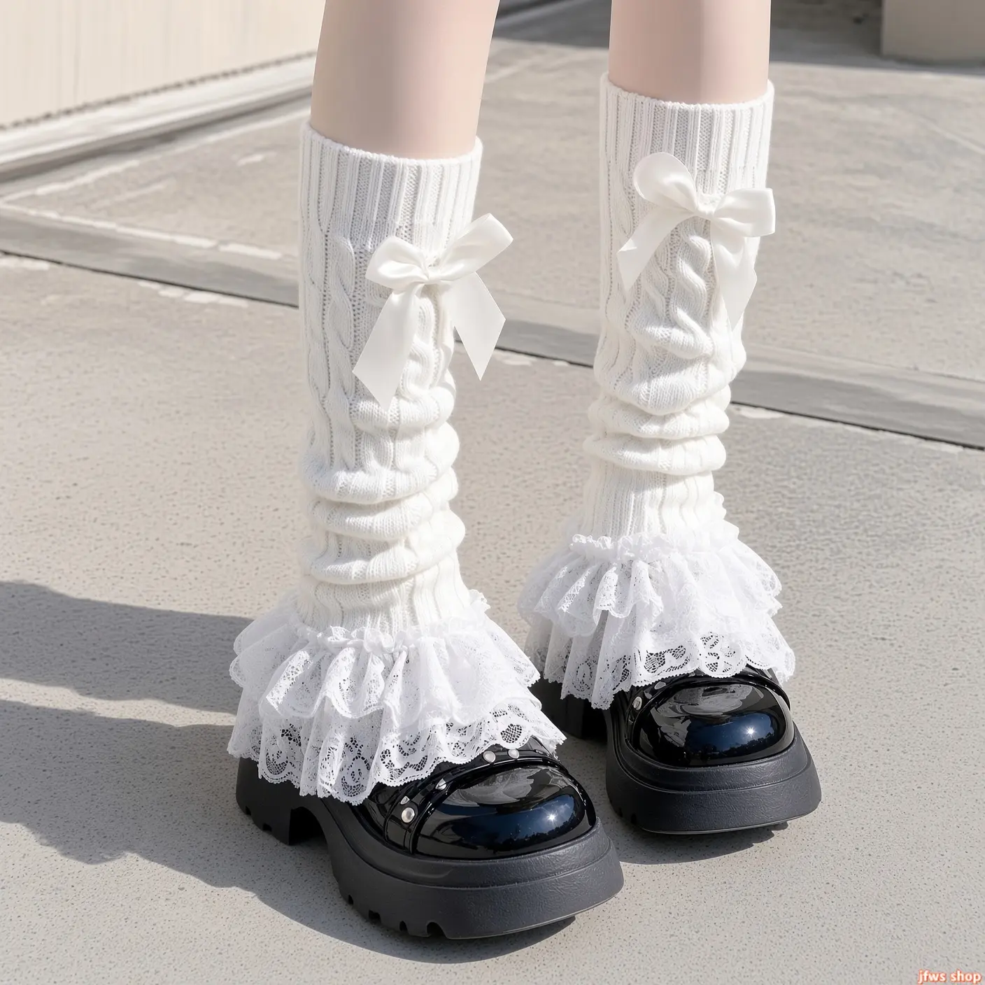 Kawaii Lace Bow Calf Leg Warmers, Japanese Style Slouch Socks for Women – Y2K JK Uniform Accessories, Slimming Mid-Calf Leg Warmers for Skirts & Dresses tiktokshopbacktoschool