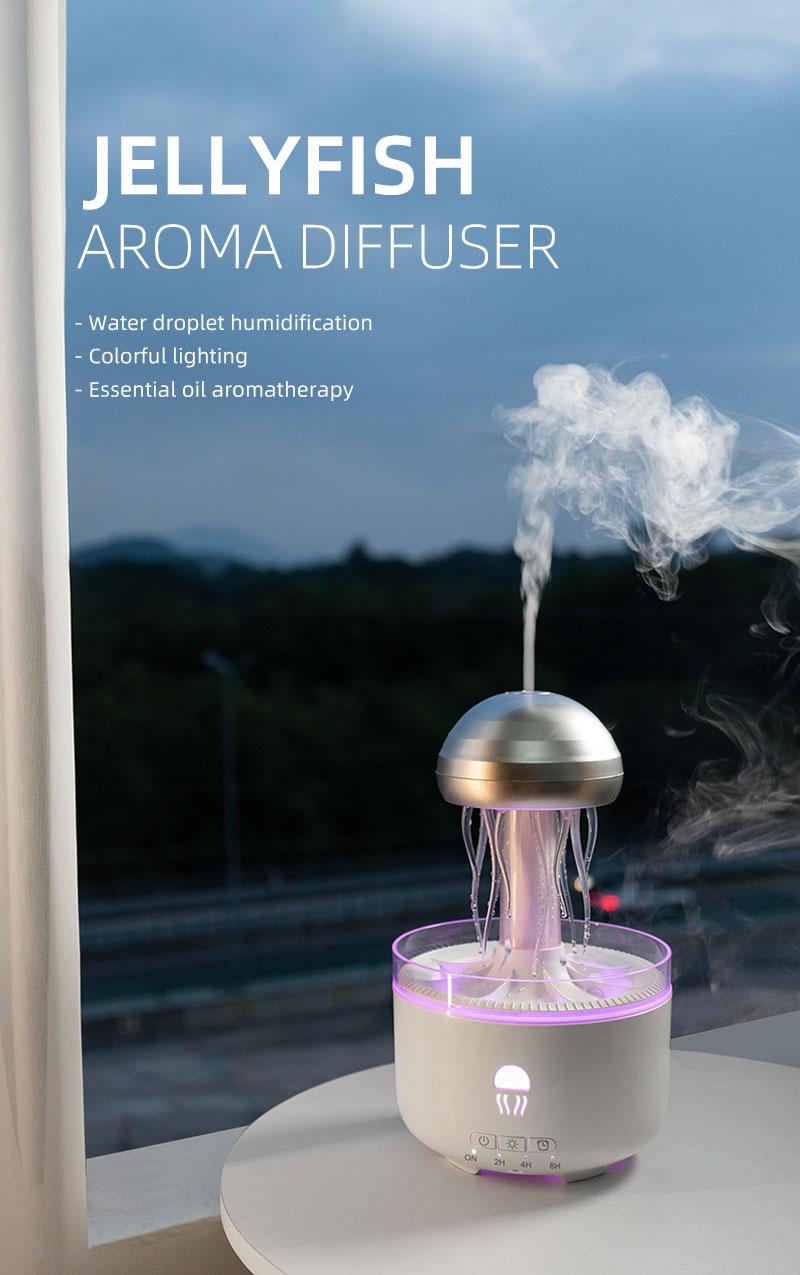 mechanical jellyfish aromatherapy machine household rotating raindrop humidifier desktop colorful atmosphere light diffuser Aromatic Multifunction