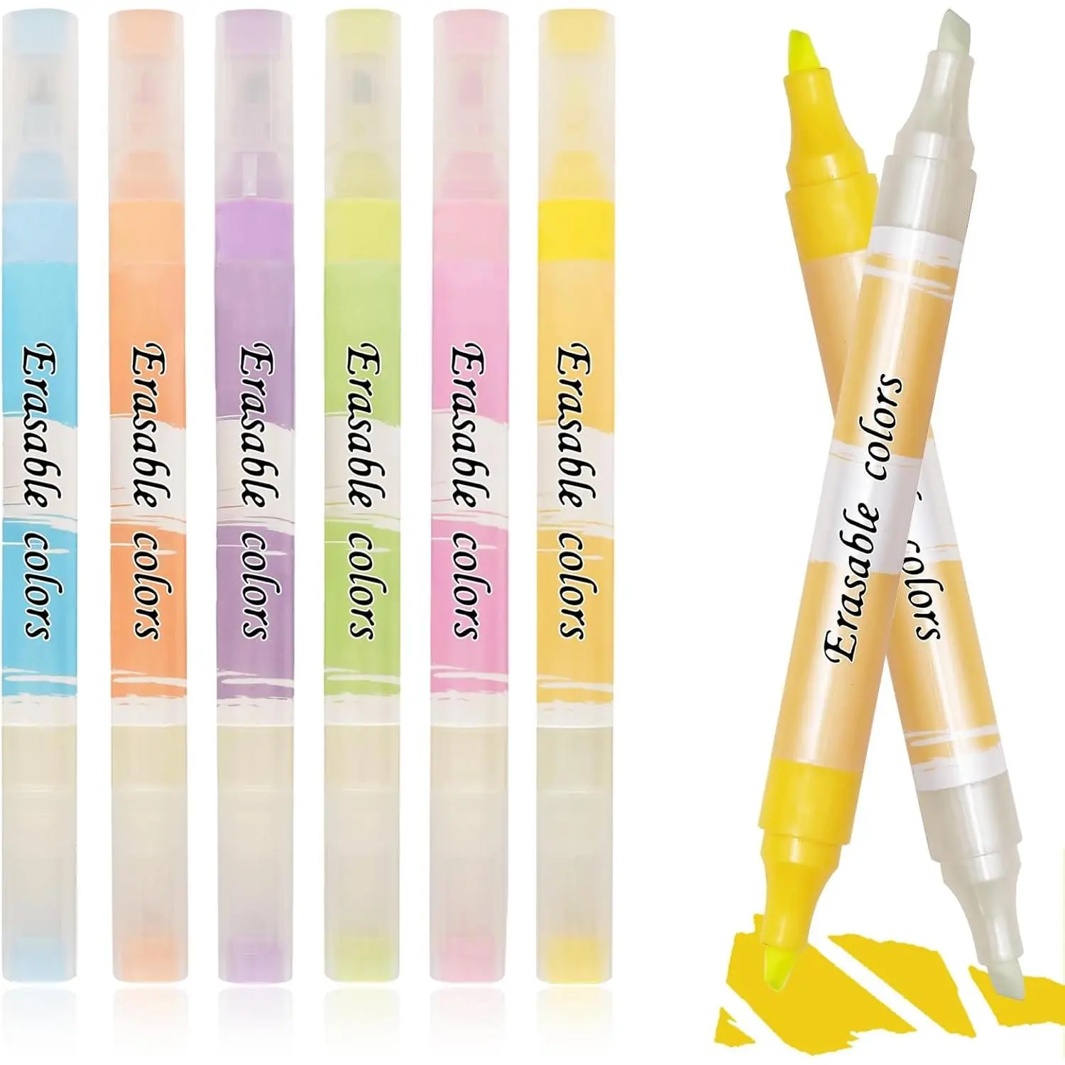 Erasable Highlighters, 6 Pack  Tip  Highlighters Erasable | Large Capacity Aesthetic Highlighter  Colors, Cute Pastel Highlighter No Bleed Through for School, Journaling, Office