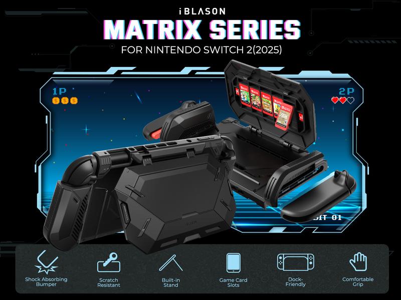 i-Blason Dockable Protective Case for Nintendo Switch 2 (2025) - Foldable JoyCon Holder, Game Card Storage, Ergonomic Uni-Body Grip with Flip Stand & Bumper Cover Portable Controller Accessories