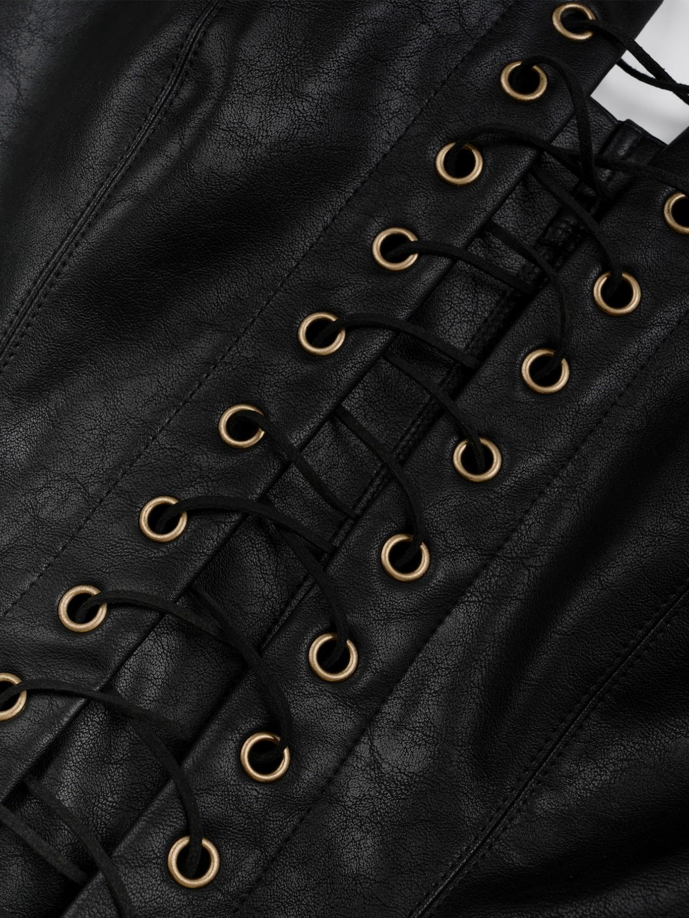 Faux Leather Strapless Corset Top Women Lace Up Bustier Crop Top Sexy Clubwear Party Top Y2K Streetwear Summer Going Out Top Edgy Gothic Bodycon Fashion