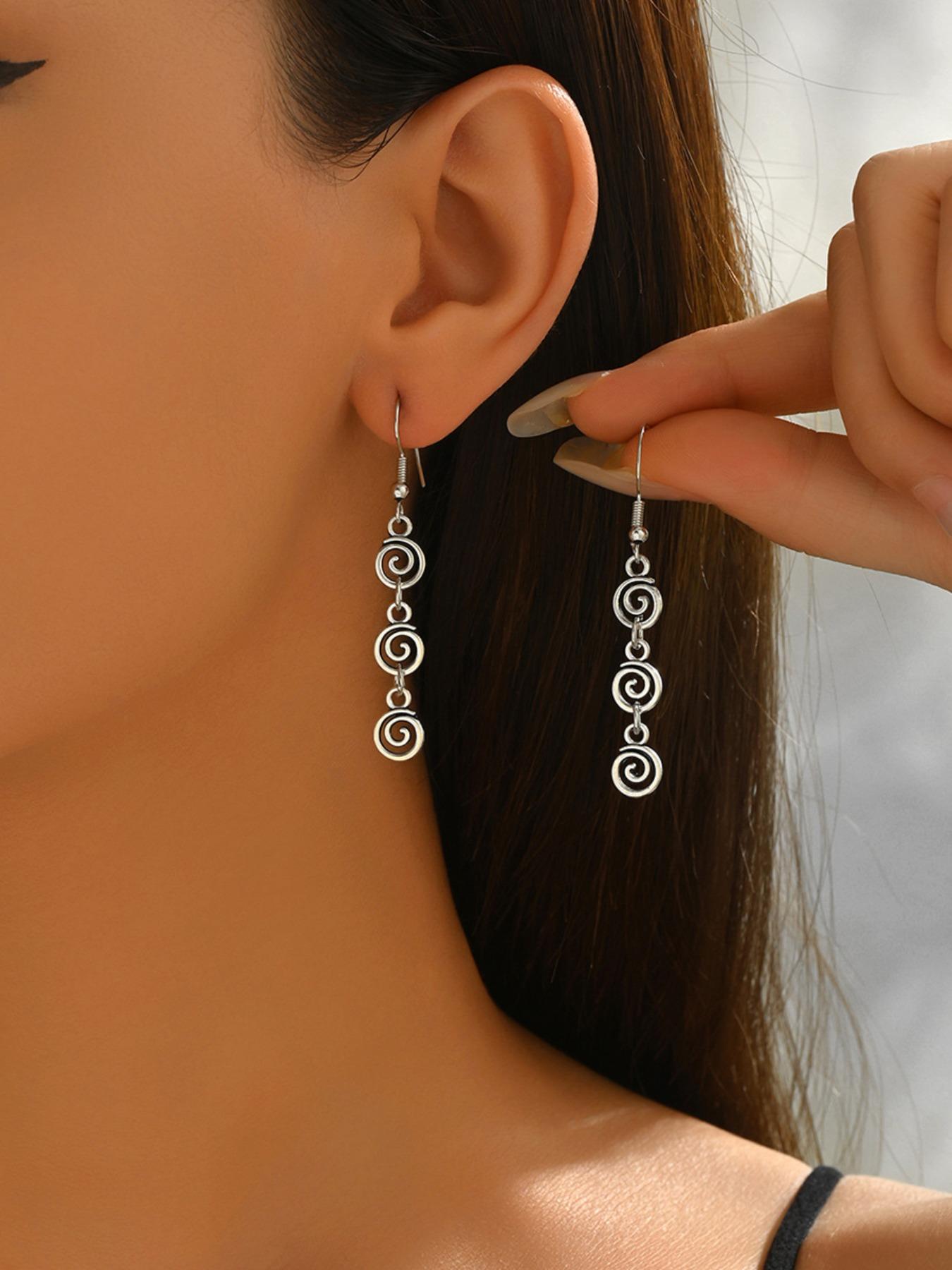 Vintage Punk Denim Style Earrings for Women – Creative Mosquito Coil Long Ear Hooks with Distressed Finish, Grunge Rock Spiral Drop Earrings for Halloween Thanksgiving Christmas New Year Party – Cool Boho Hip Hop Jewelry