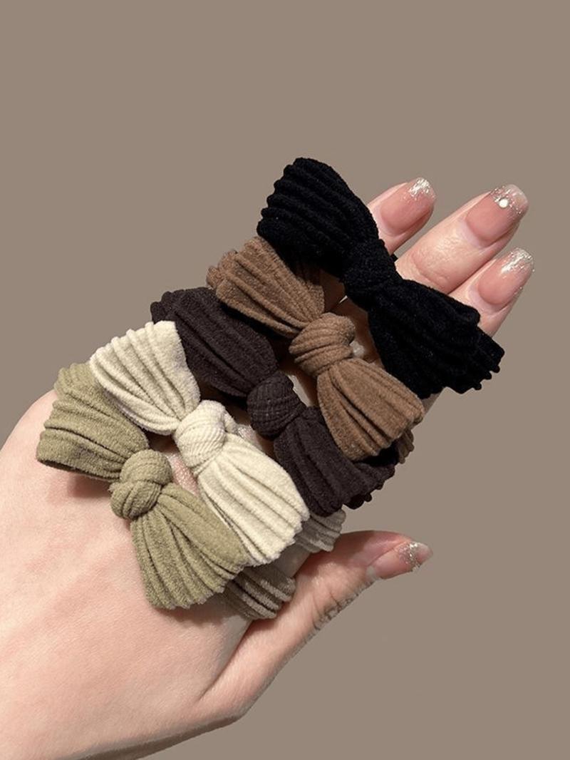 10pcs High Elastic Bowknot Hair Ties, For Women & Girls, Seamless Thick Black Hair Bands, Stretchy Hair Scrunchies, Non-Damaging, Ponytail Holders, Hair Accessories