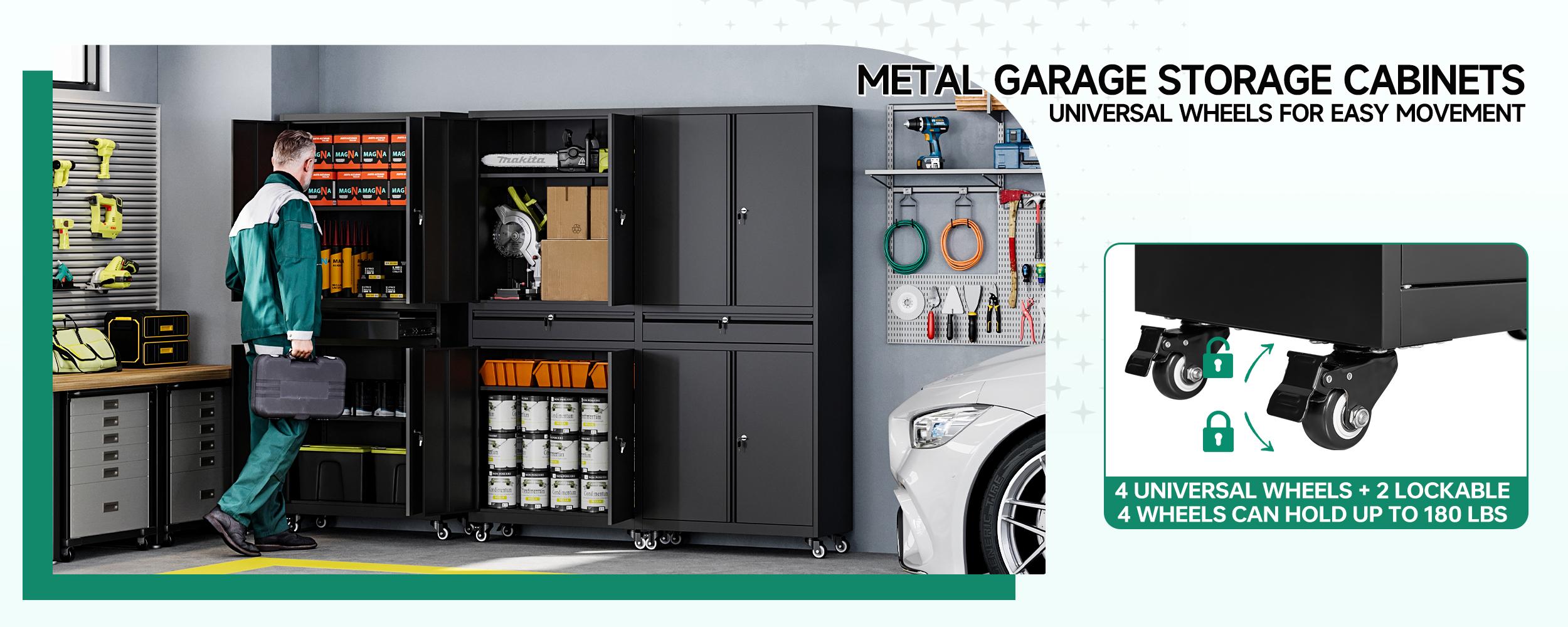 Yizosh Metal Garage Storage Cabinets with Drawer, 4 Doors Tool Storage Cabinet with 2 Adjustable Shelves, 72"-Rolling Steel Locking Cabinet for Garage Utility Room Home Office (White, 4 Wheel-72 H) Yizosh Metal Garage Storage Cabinets with Drawer, 4 Doors Tool Storage Cabinet with 2 Adjustable Shelves, 72"-Rolling Steel Locking Cabinet for Garage Utility Room Home Office (White, 4 Wheel-72 H)