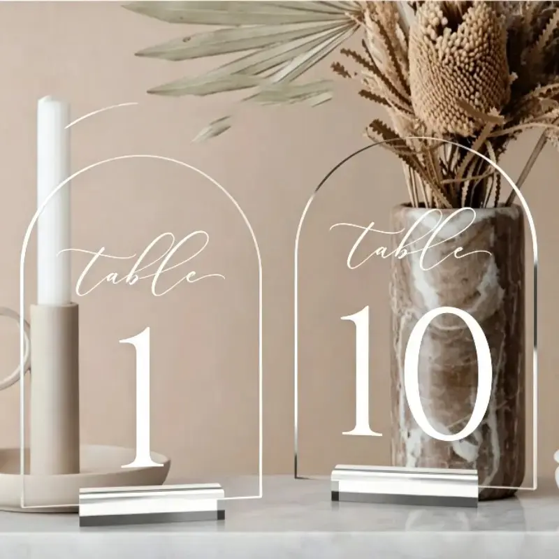 Acrylic Transparent Arch Wedding Table Number Seat Card with Stand Wedding Decorative Sign for Event Decoration Universal Setting Modern Home Decoration Home Decor Products Decoration Items