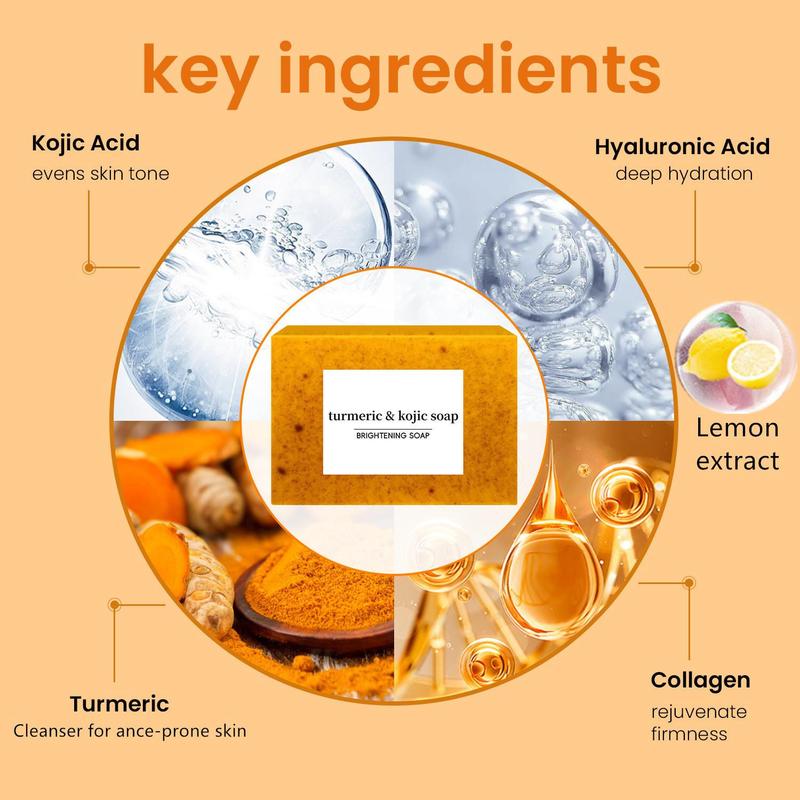 Turmeric Kojic Acid Soap Bar, Natural Soap Bar with Soap Saver Bag, Moisturizing Gentle Kojic Acid Soap Bar Set for All Skin Types