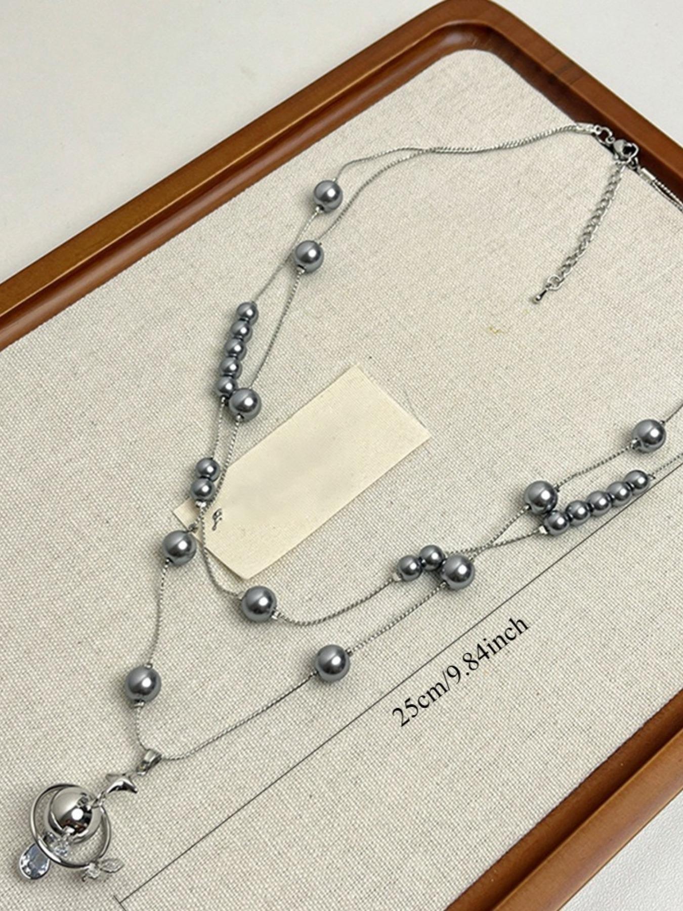 Elegant Rhinestone Saturn Pearl Pendant Necklace, French Luxury Style Choker Chain, Unique Fashion High-End Jewelry for Women