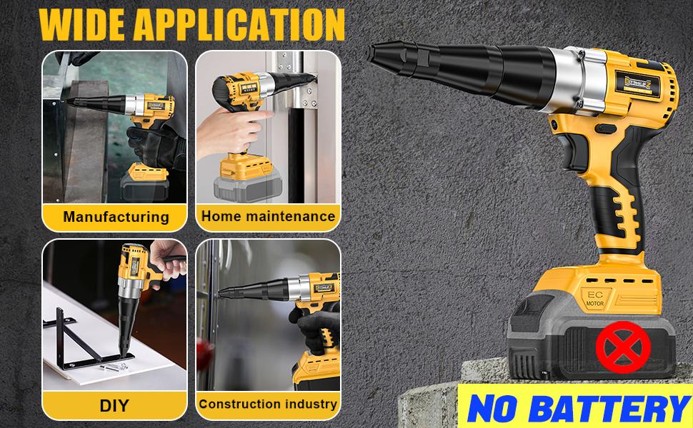 Cordless Electric Rivet Gun Compatible with Dewalt 20V Battery (NO Battery!!), Stainless Rivets: 3 Sizes(1/8",5/32",3/16") & Nose Pieces, LED Light,Rivet Nut Tool