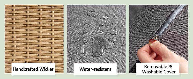 VanAcc 5 Piece Outdoor Patio Furniture Sets, All Weather Wicker Conversation Set, Rattan Sofa Chair with Washable Cushions & 2 Coffee Tables for Garden, Poolside, Backyard, Brown+Grey