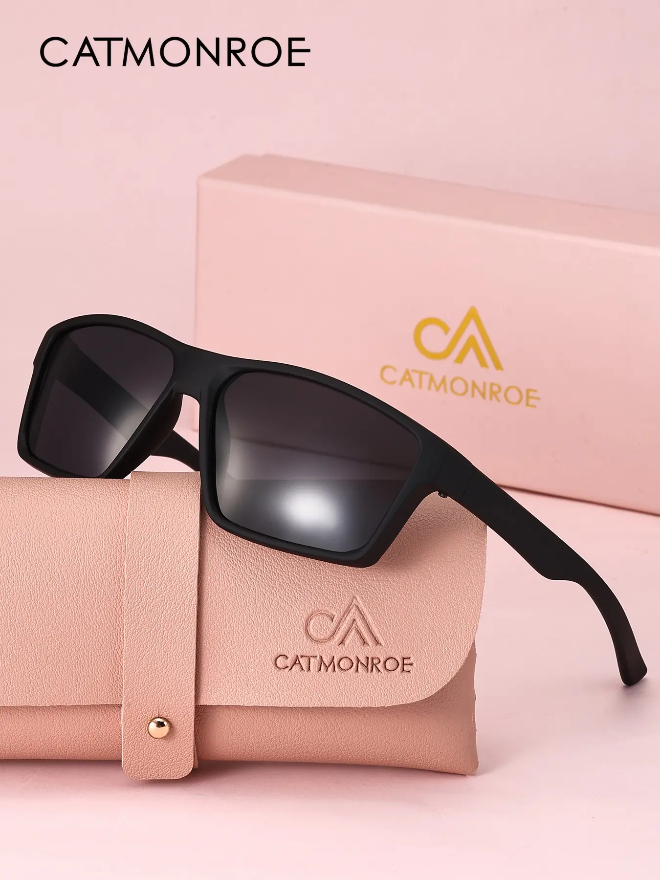 CATMONROE Classic Black Sunglasses Women Polarized UV400 Protection Professional Fashion Shades for Driving Office Travel
