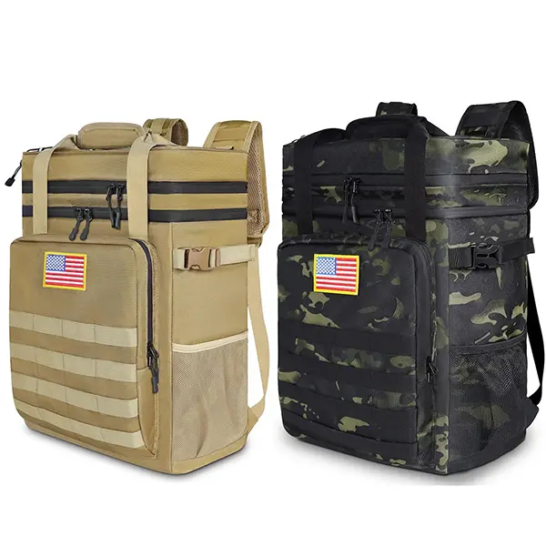 Tactical Cooler Backpack for Men, Double Deck Insulated Cooler Bag 40 Cans, Soft Lunch Backpack with 16H Ice Retention Waterproof Leakproof Picnic Backpack for Work Beach Camping BBQ Hiking