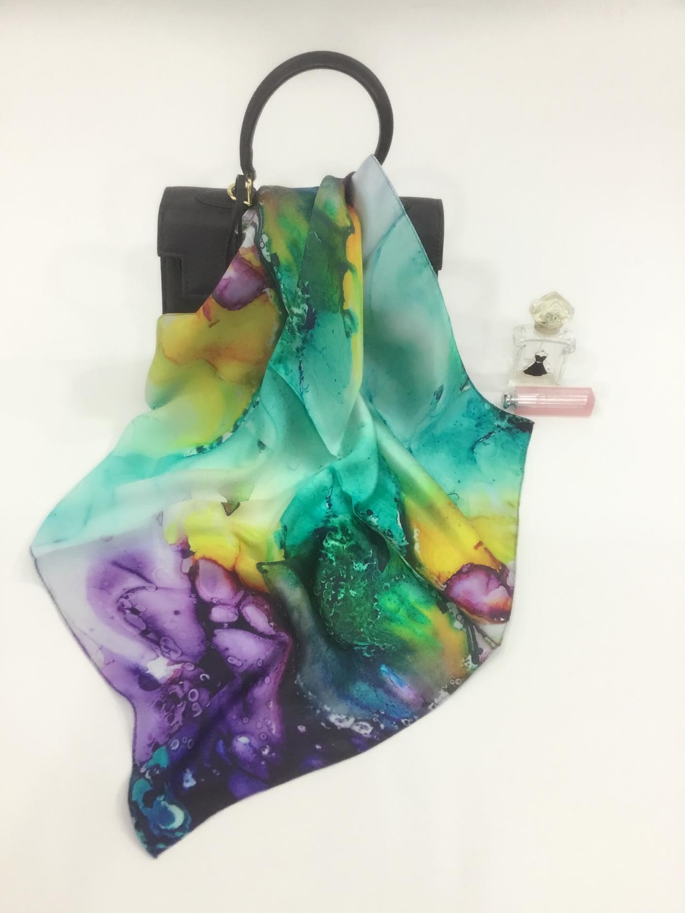 Silk Scarf for Women, 55cm Oil Painting Style Silk Necktie Headscarf, 100% Mulberry Silk, Lightweight Breathable, Soft Smooth, Fashionable Youthful