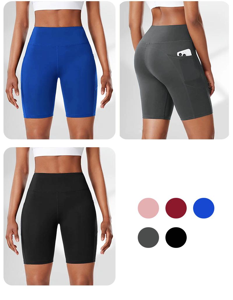 5pcs Women's Athletic Shorts , High Waist,Summer Sports Cycling Shorts, Pocketed Stretchable Tight Fit Gym Wear for Daily Workout & Casual Use