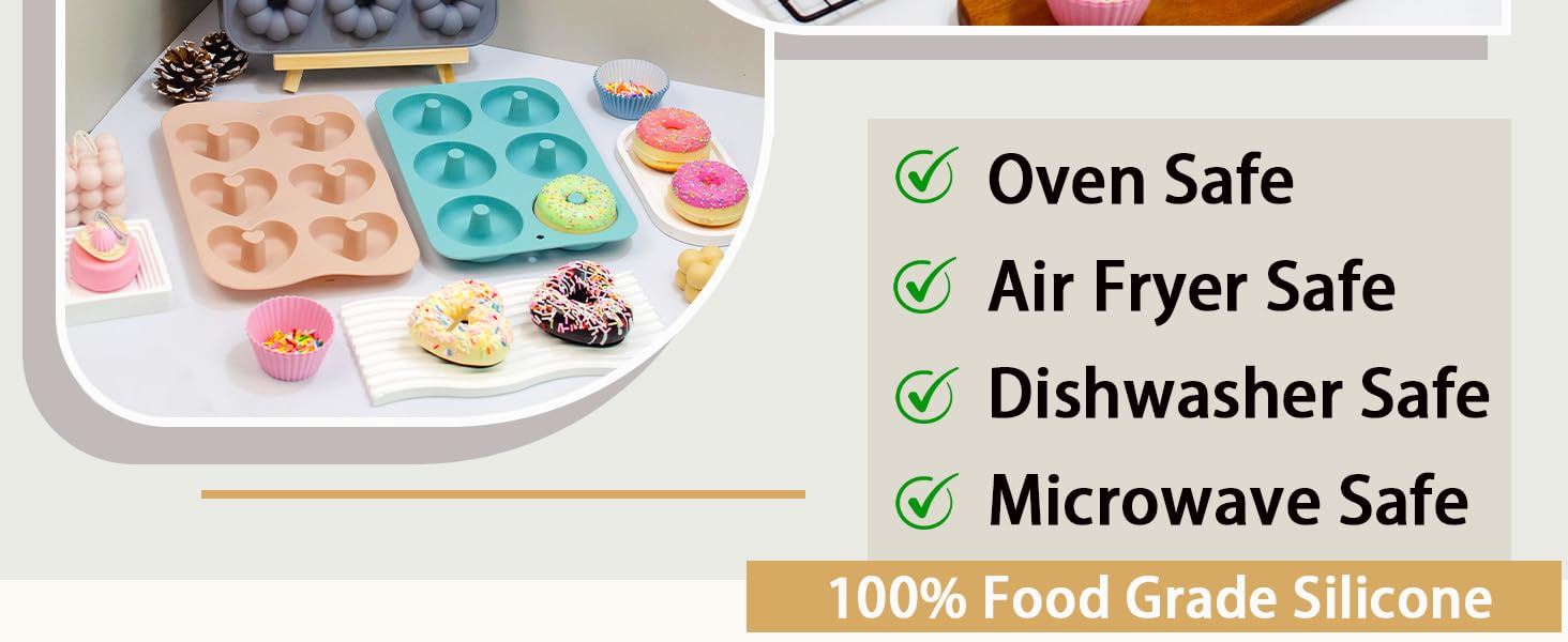 3 Pack Silicone Donut Pan for Baking, Non-Stick Doughnut Pan, 6 Cavity Heritage Bundtlette Cake Silicone Mold for Baking (Blue+Gray+Pink)