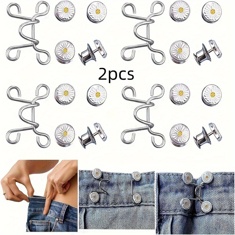 2-Pack Seamless Adjustable Jeans Buttons, Reusable Invisible Belt Tightener, Durable Metal, /, for Pants and Clothes