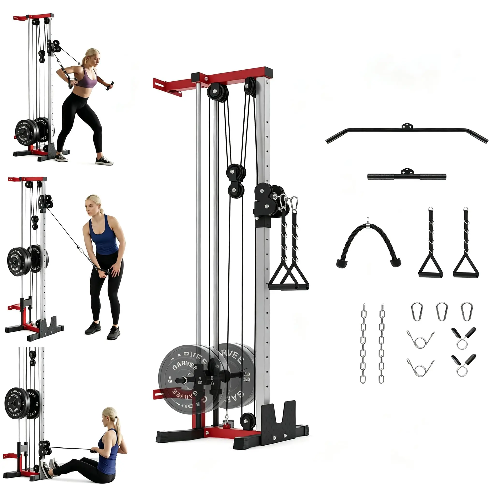 Garvee Wall Mount Cable Machine, Dual Pulley Cable Crossover System with 19 Adjustable Positions & 400LBS Capacity - All-in-1 Home Gym Equipment with Accessories for Strength Training