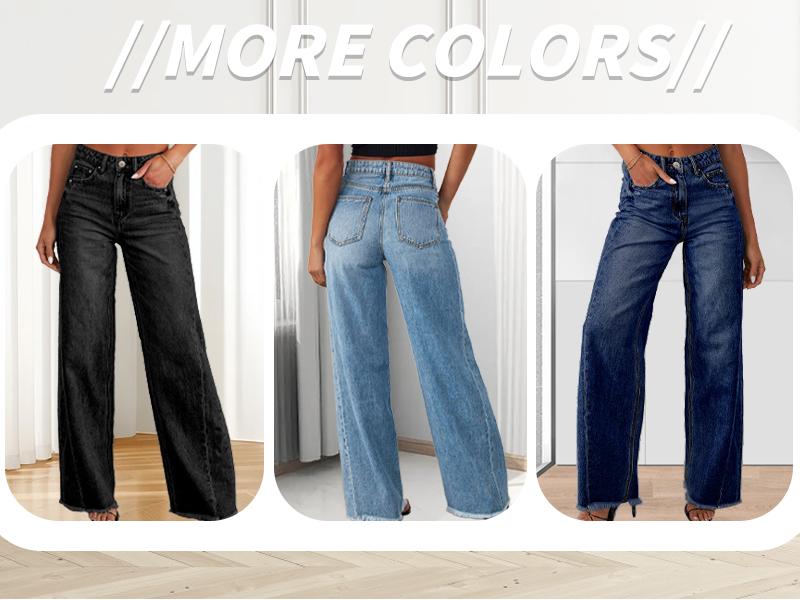 Women's Fashionable Cute Wide Leg Jeans Flowy High Waisted Strechy Raw Hem Zimbaplatinum Denim Pants(2 or 3 for fs)