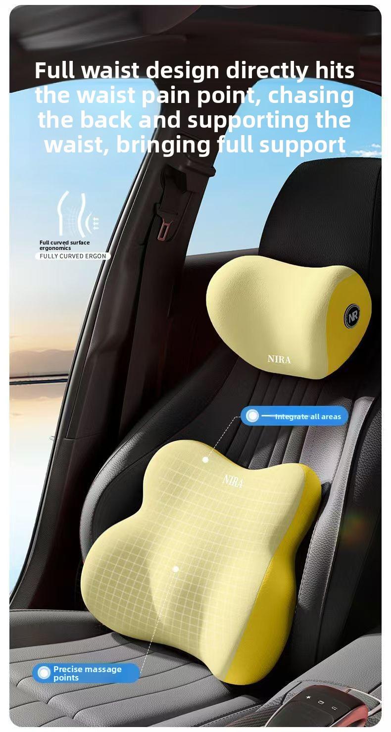 Car Neck Pillow Lumbar Support Set Memory Foam Backrest Cushion High Density Comfortable Headrest for Vehicle Office Home Use