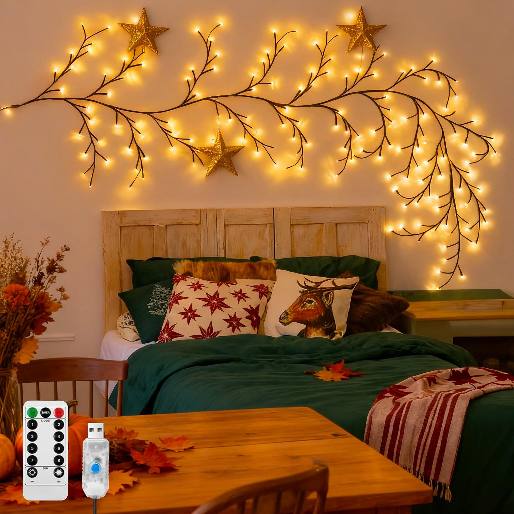 Willow Branches String Lights USB Powered with Remote Control, 8 Modes Warm White Twinkling Tree Lights for Wall Decor, Home Bedroom Living Room, Christmas Valentine Easter Wedding Party DIY Decoration Lamp