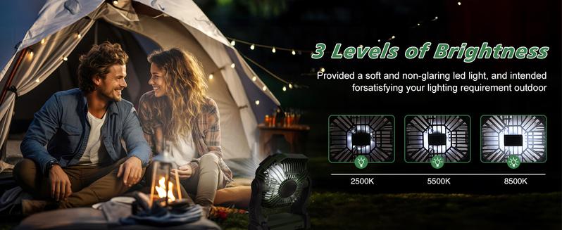 Portable Rechargeable Camping Fan with LED Lantern 10-Inch Battery Operated Outdoor Fan 270° Rotation Quiet Personal USB Cooling Device for Travel Camping