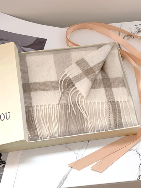 Women's Plaid Wool Scarf, High-End Winter Shawl, Pure Wool Neck Warmer, Perfect Birthday Gift, Stylish and Warm Accessory, Tassel Decor Scarf