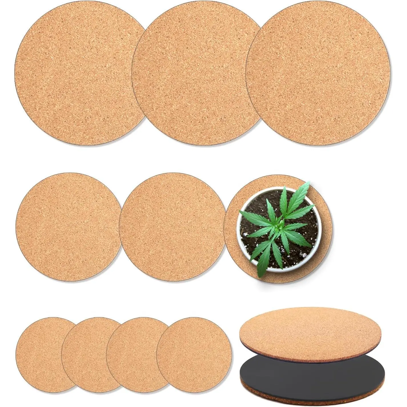 Cork  Coasters, Double Layers Cork  Mats, 4 Inch, 6 count