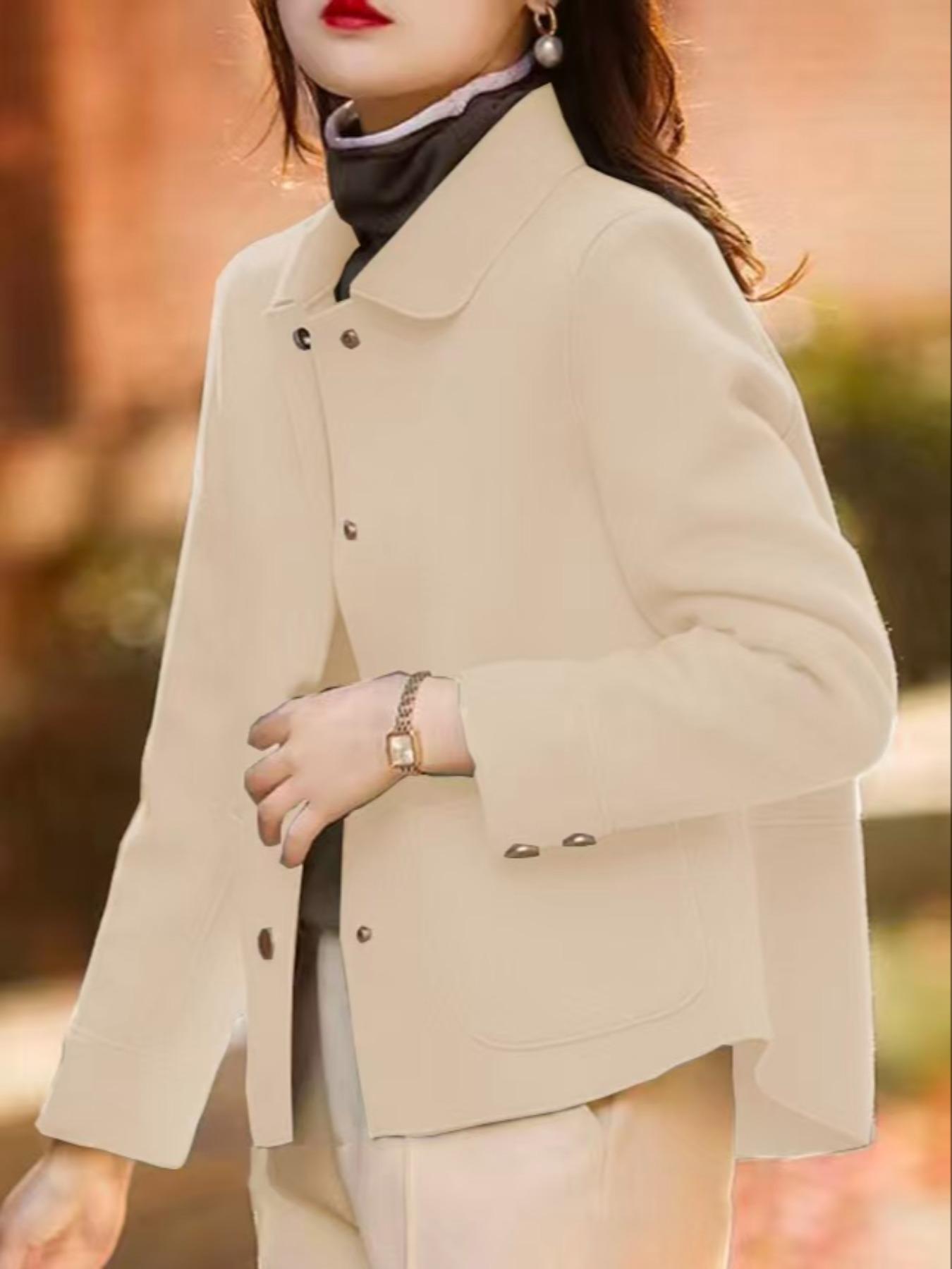 Women's Fashionable Simple Coat, Stand Collar Single Button High-Quality Short Woolen Overcoat, Casual Loose Fit Winter Jacket