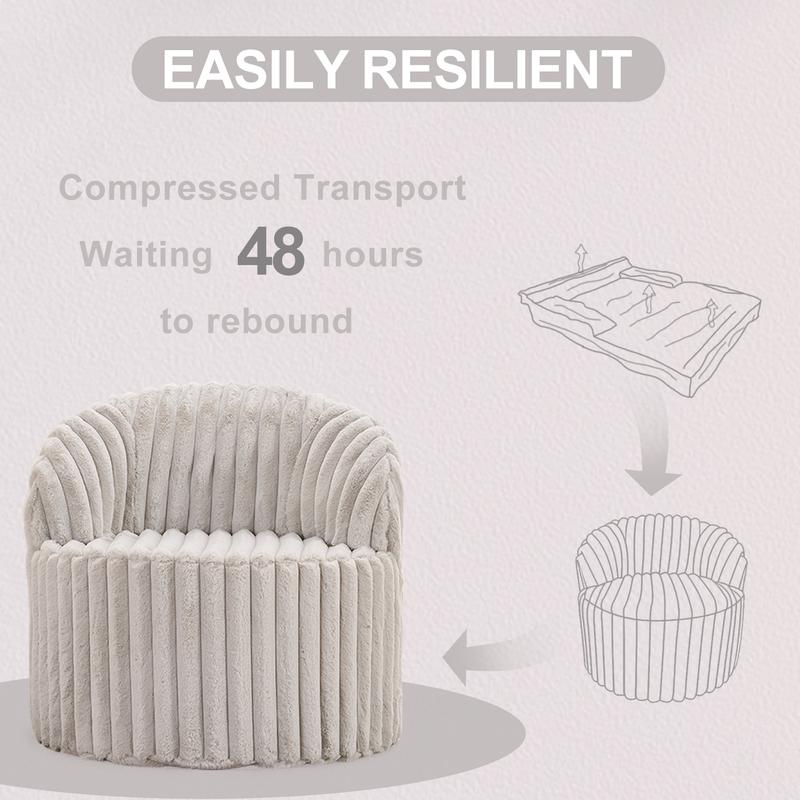 RIMIKING,Plush Faux Fur Accent Armchair with Ribbed Upholstery, Curved Back, Sturdy Square Legs and High-Resilience Sponge for Comfort