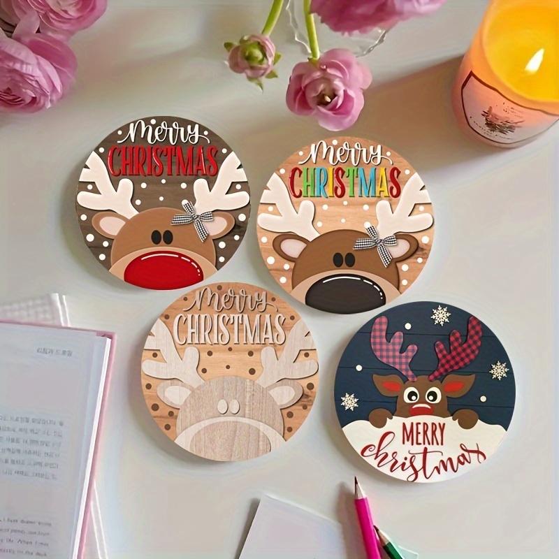6-piece charming Christmas-style wooden coasters - round, heat-resistant and non-slip drink pads, suitable for home decoration and parties - perfect gift ideas and Christmas-themed home decor