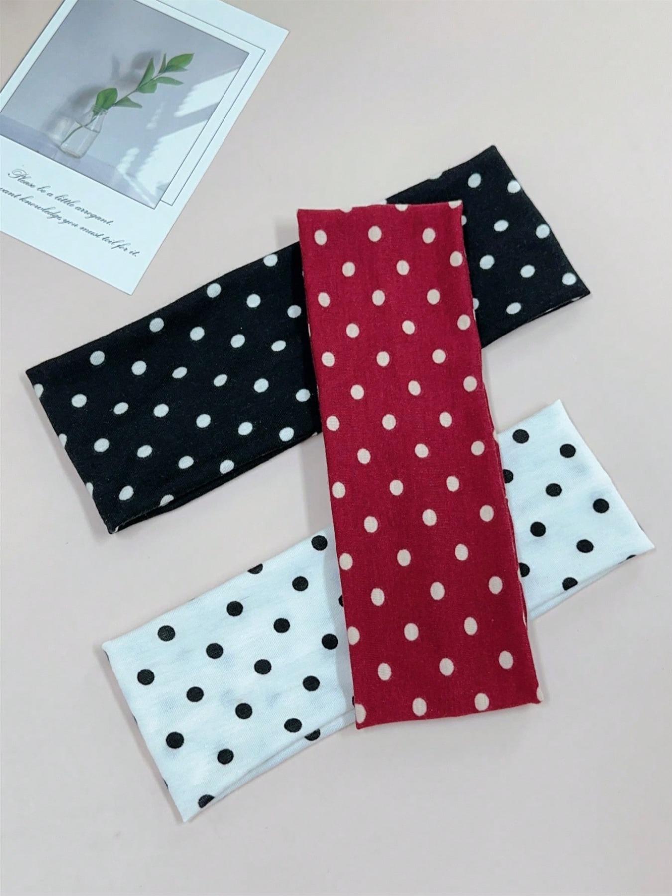 Women's Polka Dot Elastic Sports Headbands, Sweat-Absorbing Fabric Hair Bands for Yoga, Running, Fitness, Daily Wear, Boho Style