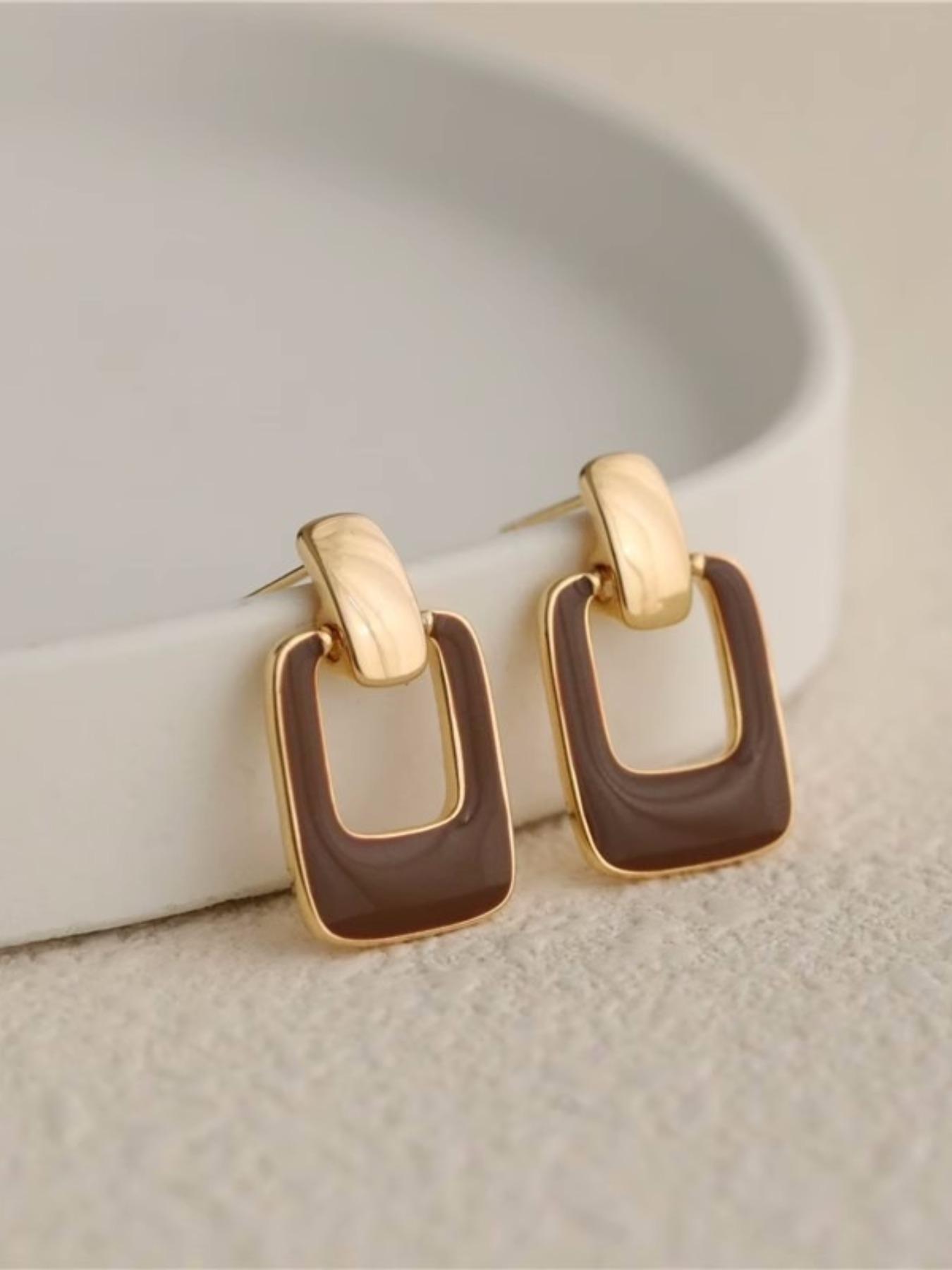 2pcs Geometric Enamel Earrings, Metal Plating, Elegant Vintage Style, Drop Earrings for Women, Daily Wear, Gift Idea
